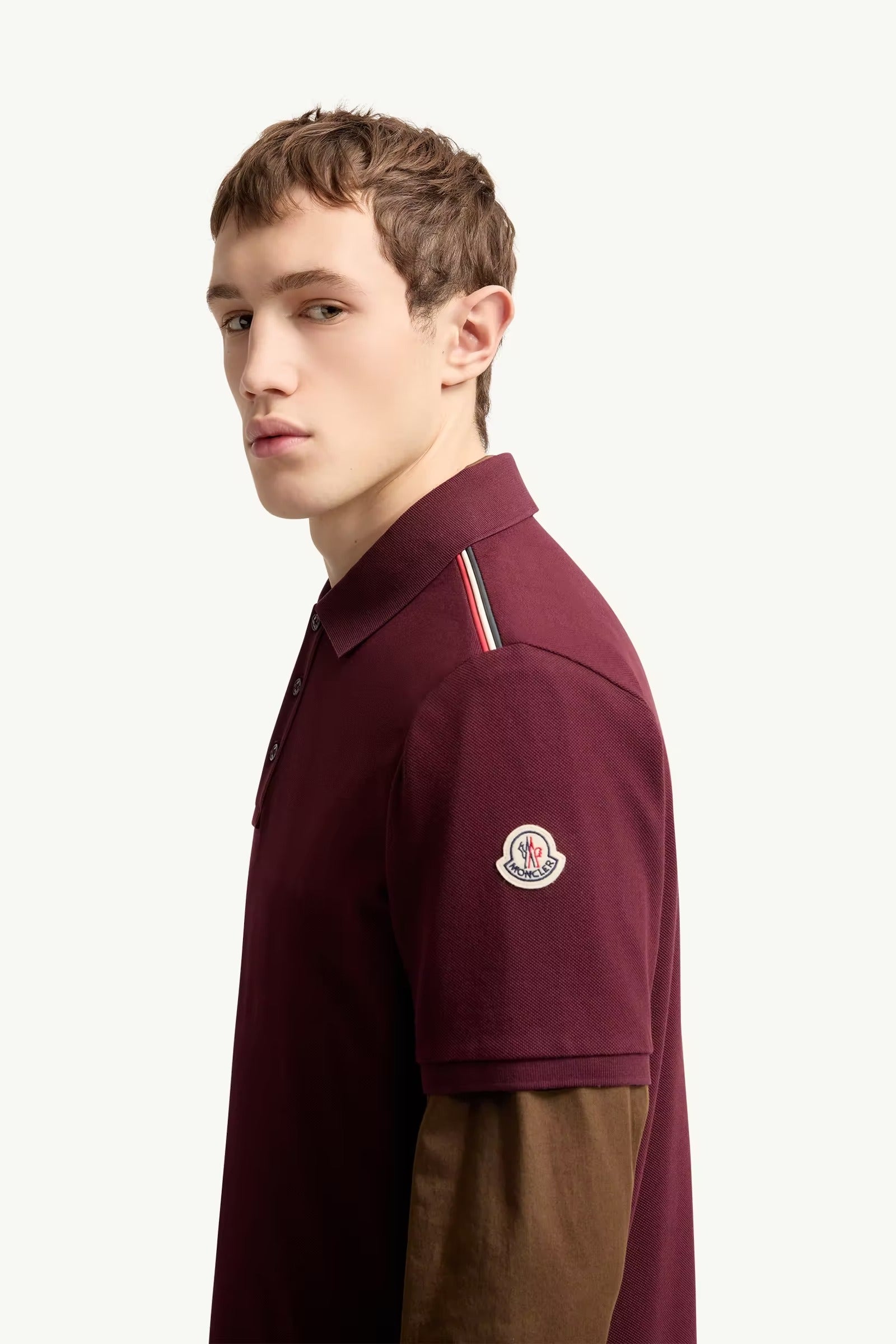 Tricolor-trimmed cotton piquet polo shirt-MONCLER-Verso