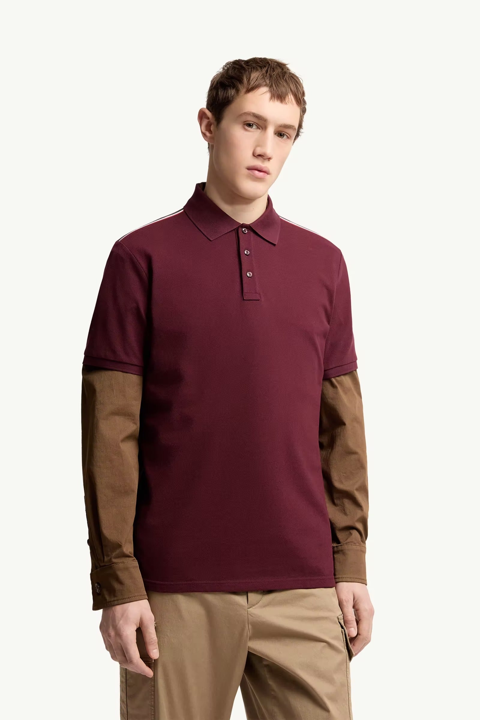 Tricolor-trimmed cotton piquet polo shirt-MONCLER-Verso
