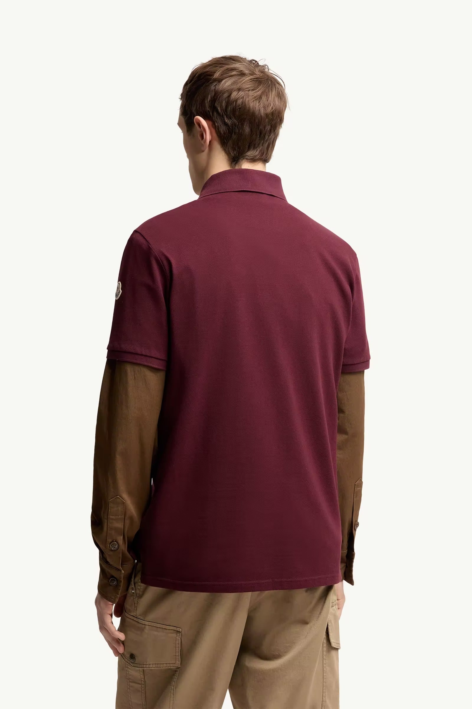 Tricolor-trimmed cotton piquet polo shirt-MONCLER-Verso