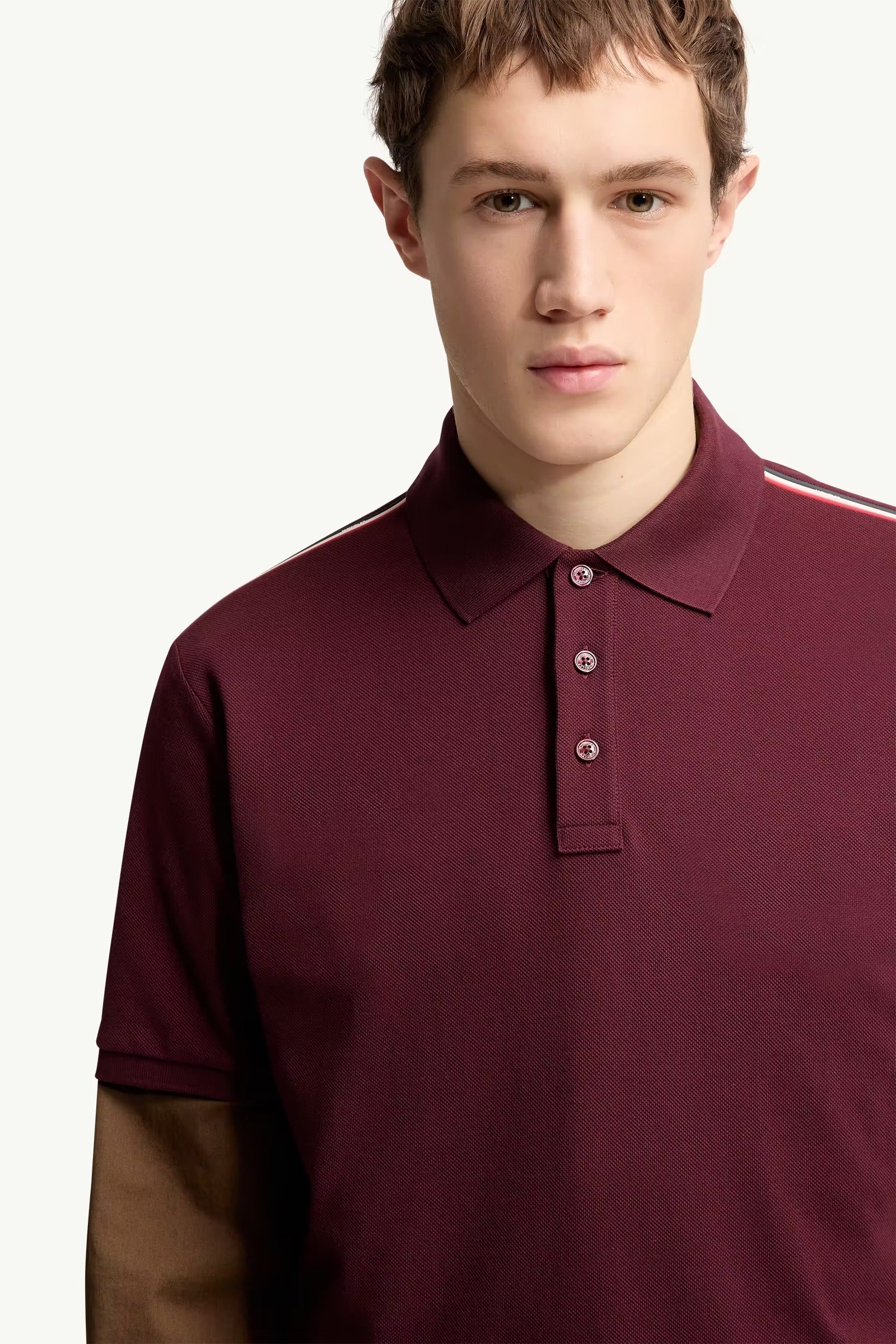 Tricolor-trimmed cotton piquet polo shirt-MONCLER-Verso