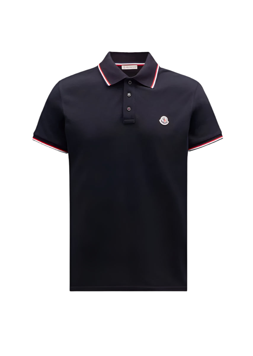 TRICOLOR-TRIMMED COTTON PIQUET POLO SHIRT - MONCLER - Verso