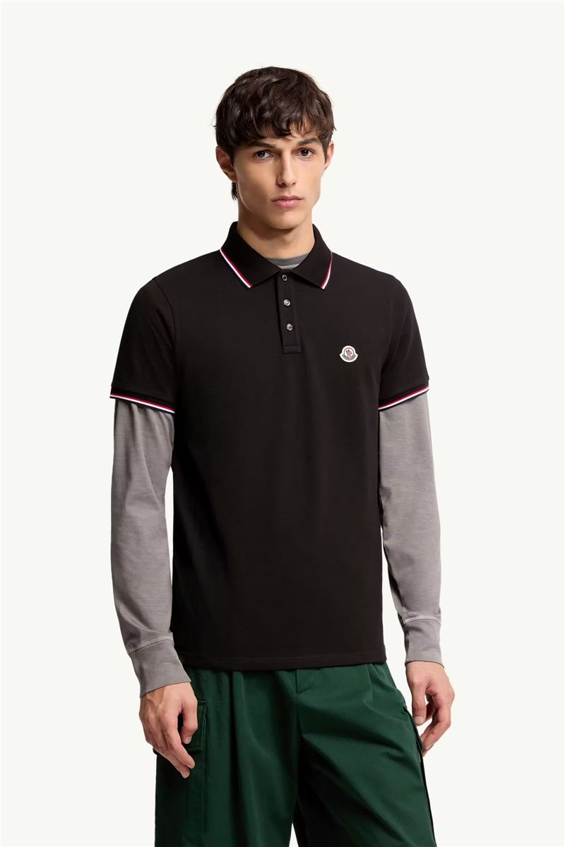 Tricolour-trimmed cotton piquet polo shirt-MONCLER-Verso