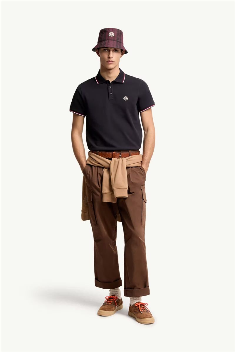 Tricolour-trimmed cotton piquet polo shirt-MONCLER-Verso