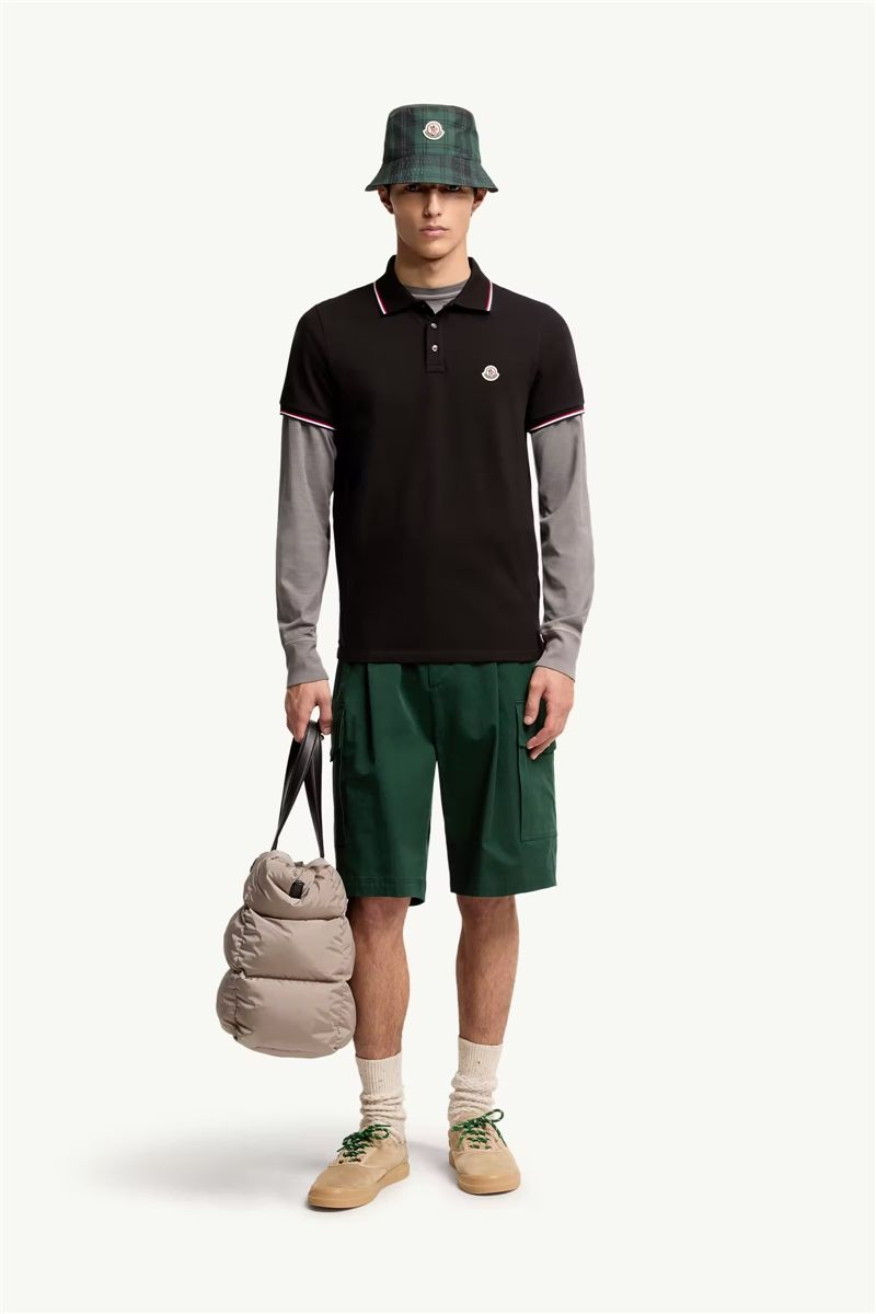 Tricolour-trimmed cotton piquet polo shirt-MONCLER-Verso