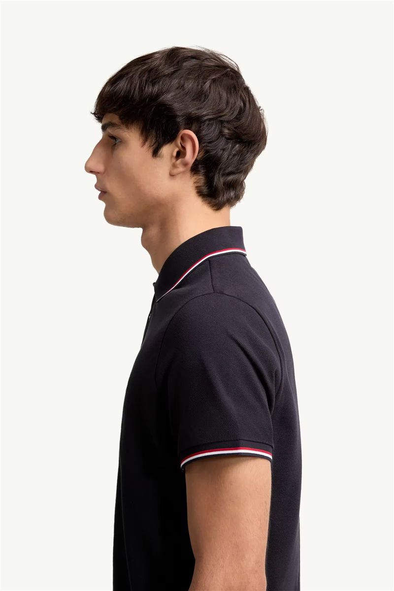 Tricolour-trimmed cotton piquet polo shirt-MONCLER-Verso