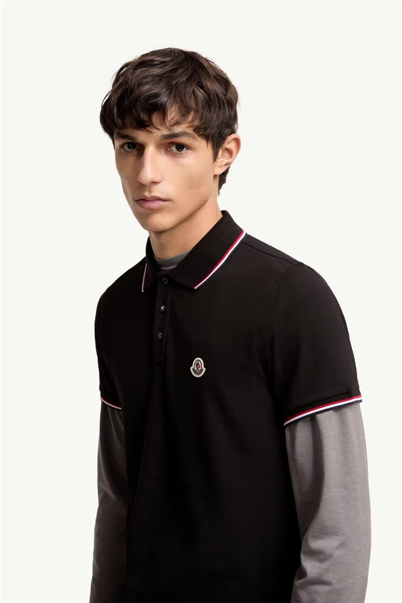 Tricolour-trimmed cotton piquet polo shirt-MONCLER-Verso