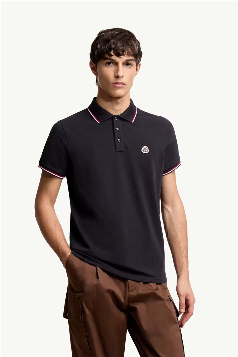 Tricolour-trimmed cotton piquet polo shirt-MONCLER-Verso