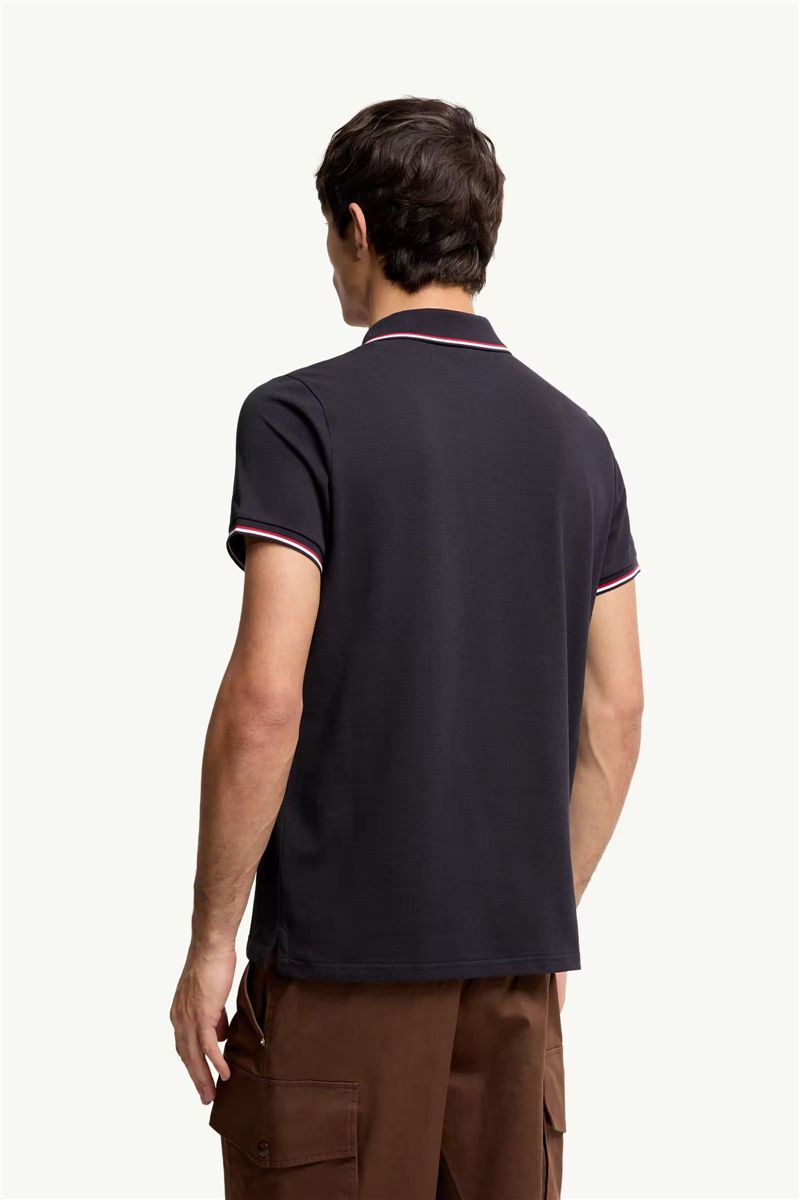 Tricolour-trimmed cotton piquet polo shirt-MONCLER-Verso