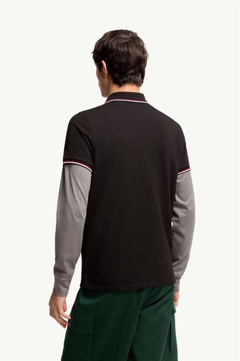 Tricolour-trimmed cotton piquet polo shirt-MONCLER-Verso