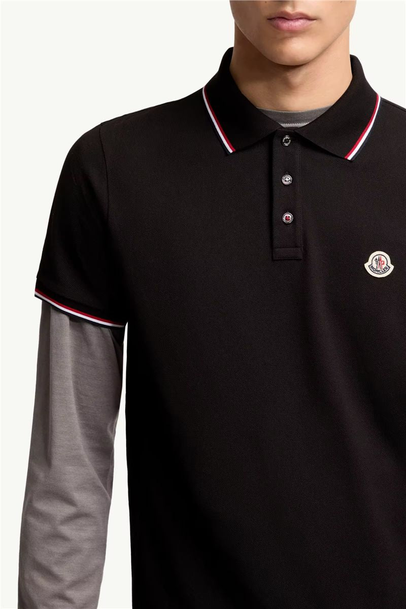 Tricolour-trimmed cotton piquet polo shirt-MONCLER-Verso