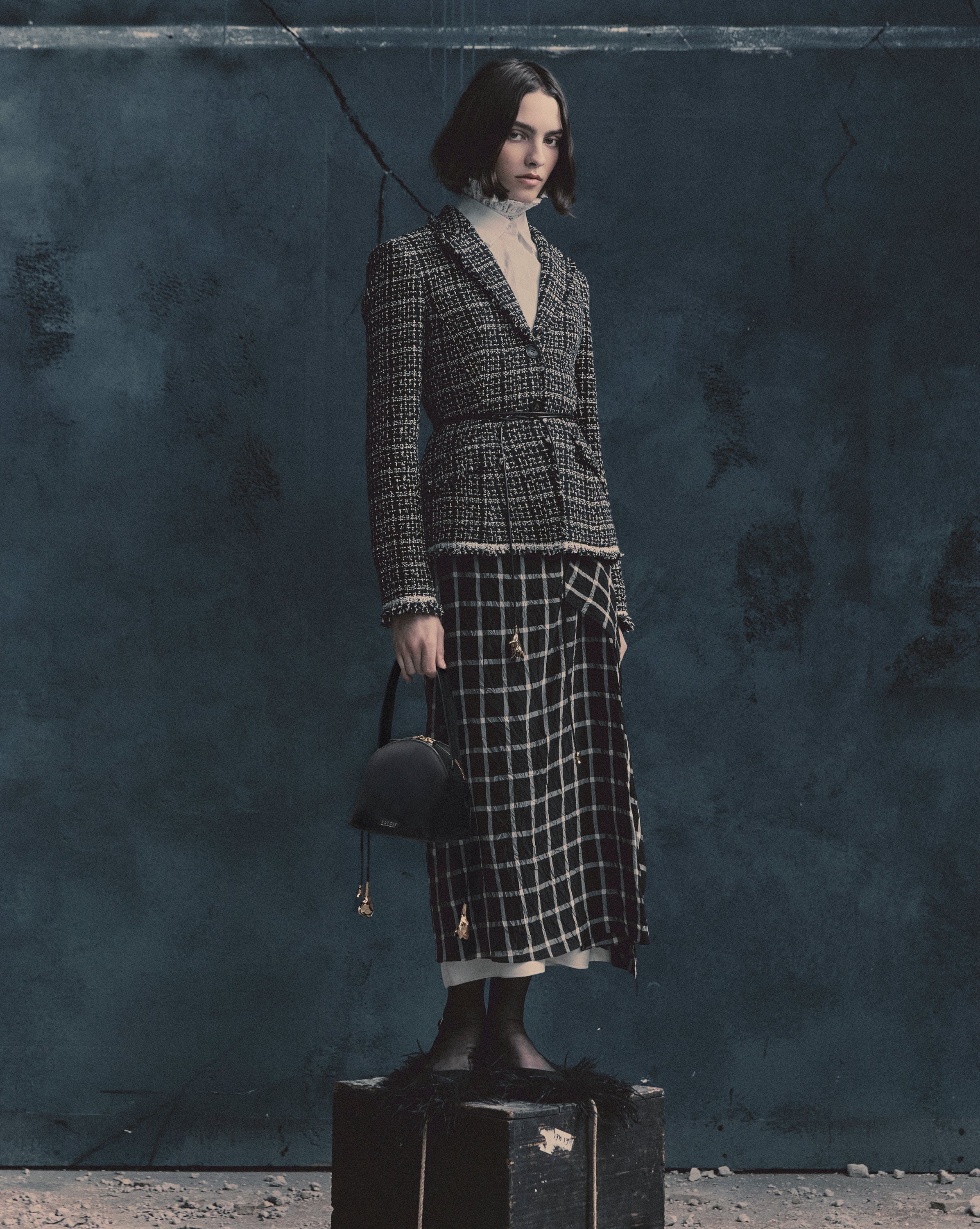 Tweed fitted single breasted blazer-ERDEM-Verso