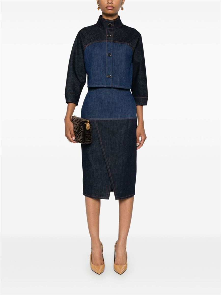 TWO-TONE DENIM MIDI SKIRT FENDI
