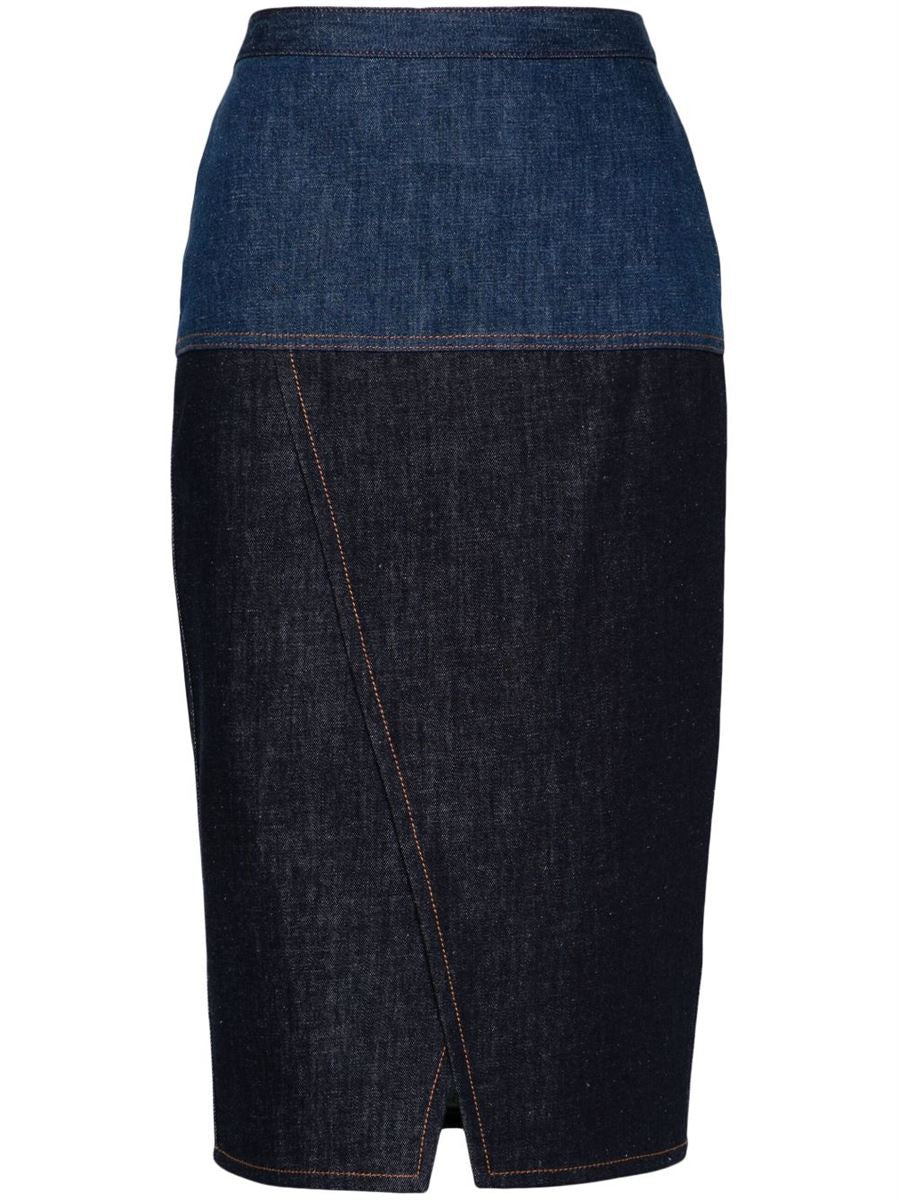 TWO-TONE DENIM MIDI SKIRT FENDI