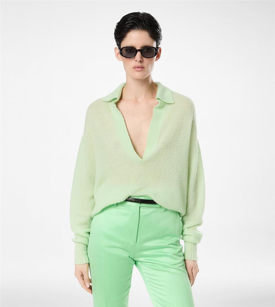 Ultrasoft cashmere silk oversized open polo collar knit-TOM FORD-Verso