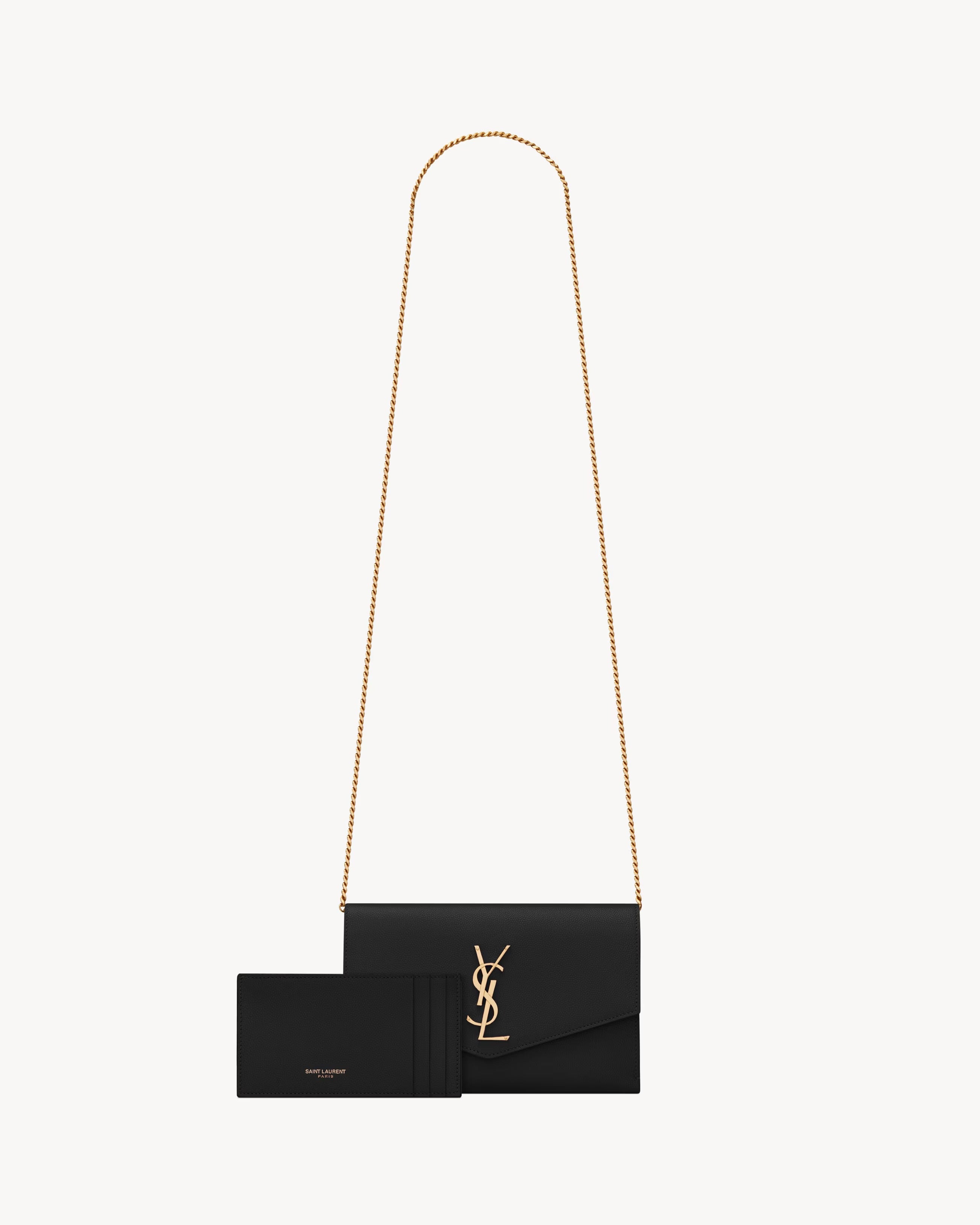 Uptown chain wallet in grain de poudre embossed leather