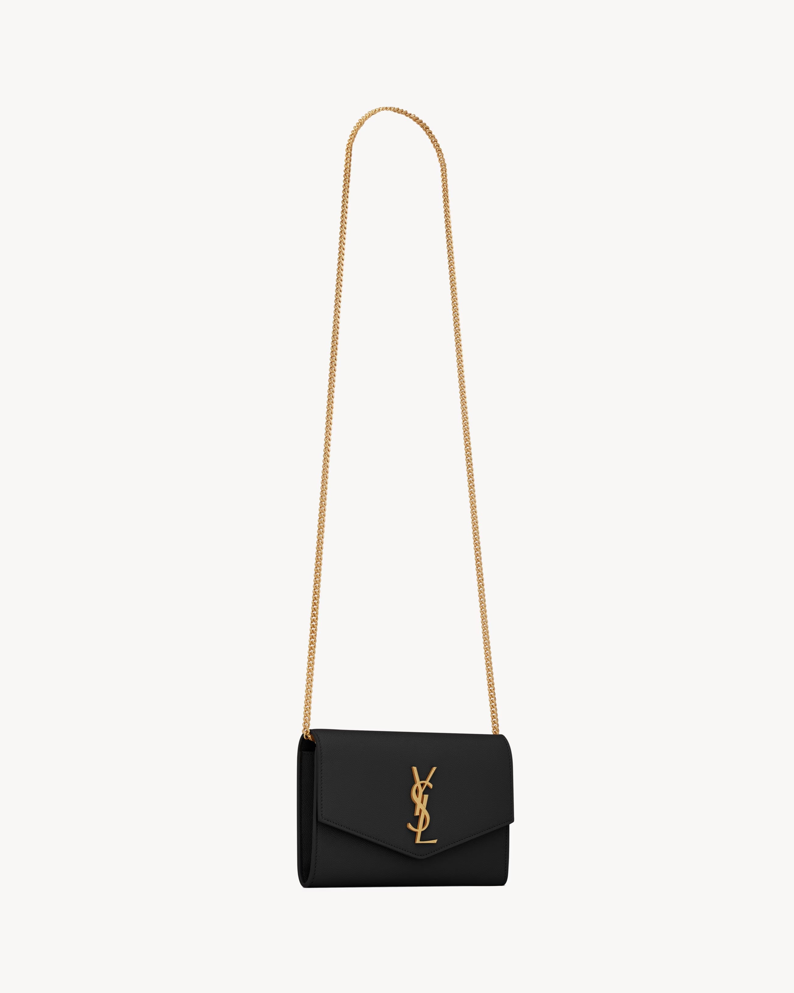 Uptown chain wallet in grain de poudre embossed leather