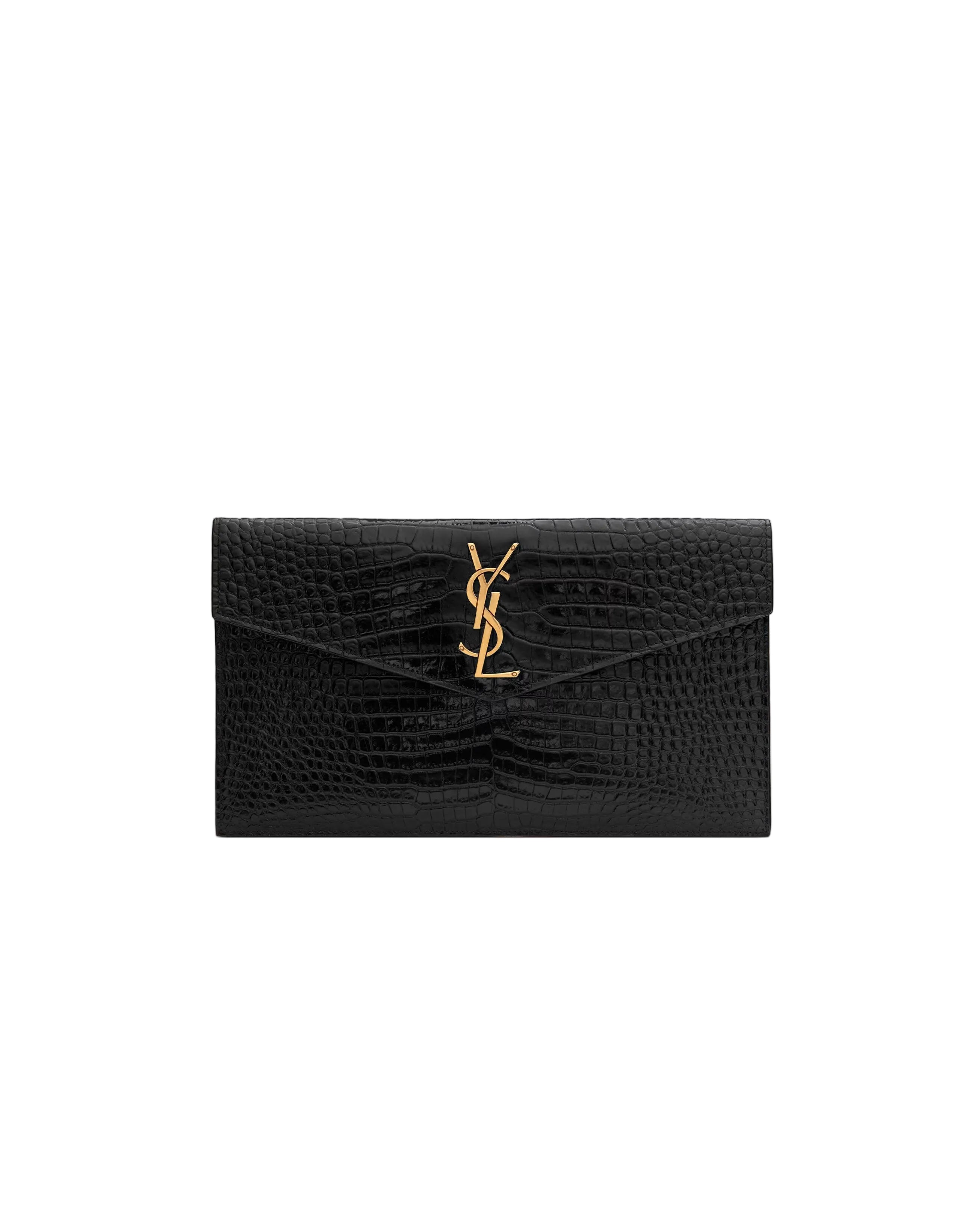 Uptown pouch in crocodile-embossed shiny leather-SAINT LAURENT-311031-TU-Verso