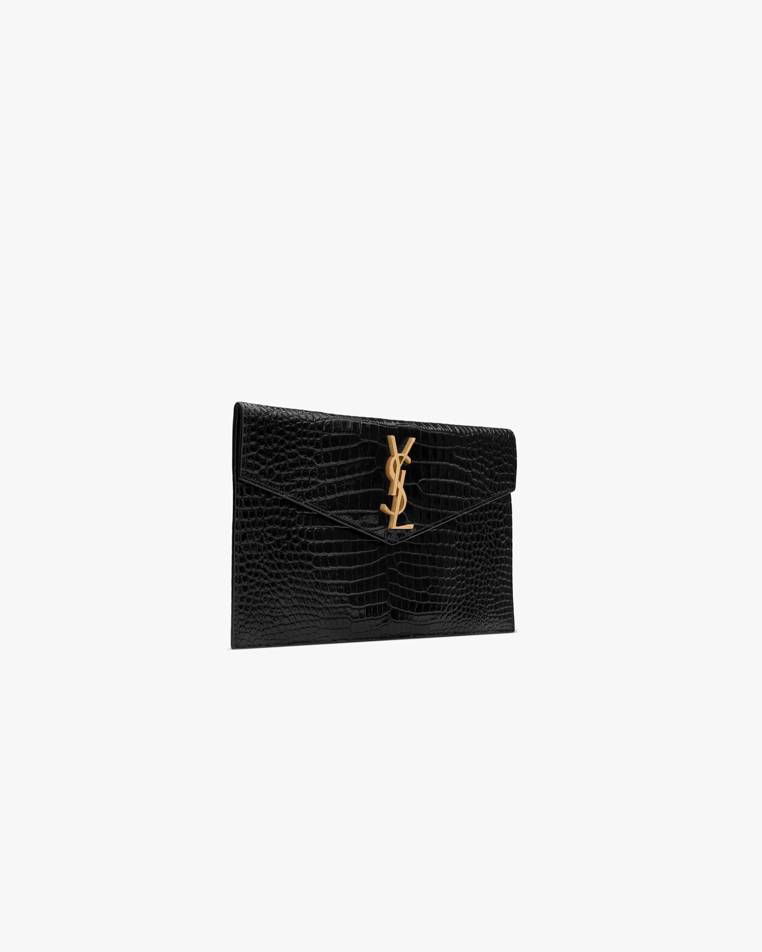 Uptown pouch in crocodile-embossed shiny leather-SAINT LAURENT-Verso