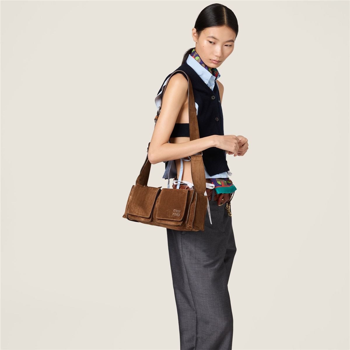 Utilitaire Suede Shoulder Bag-MIU MIU-Verso