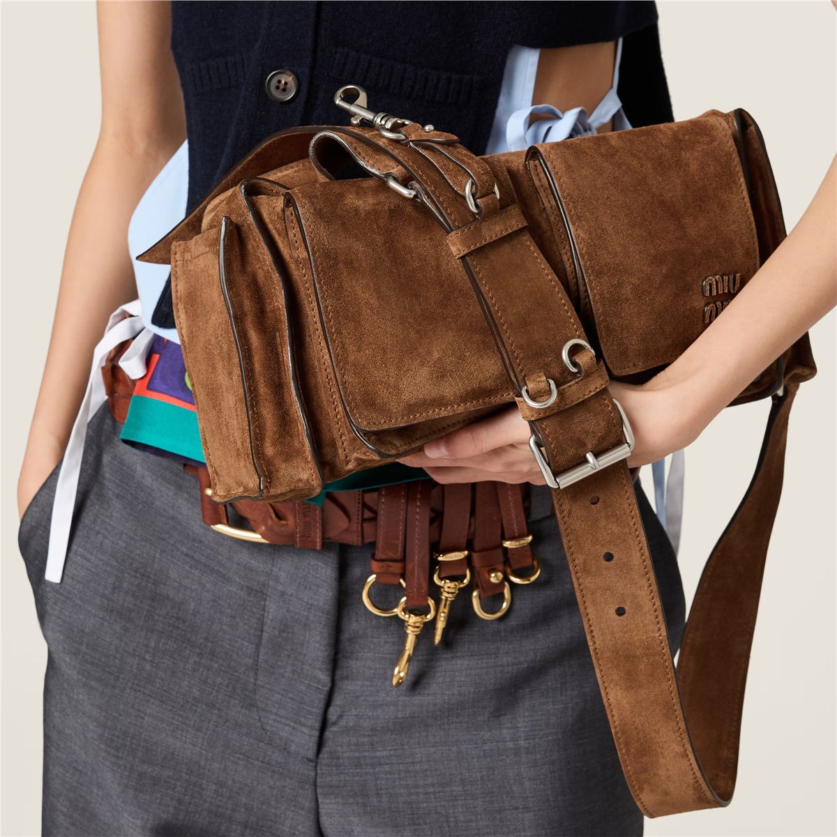 Utilitaire Suede Shoulder Bag-MIU MIU-Verso