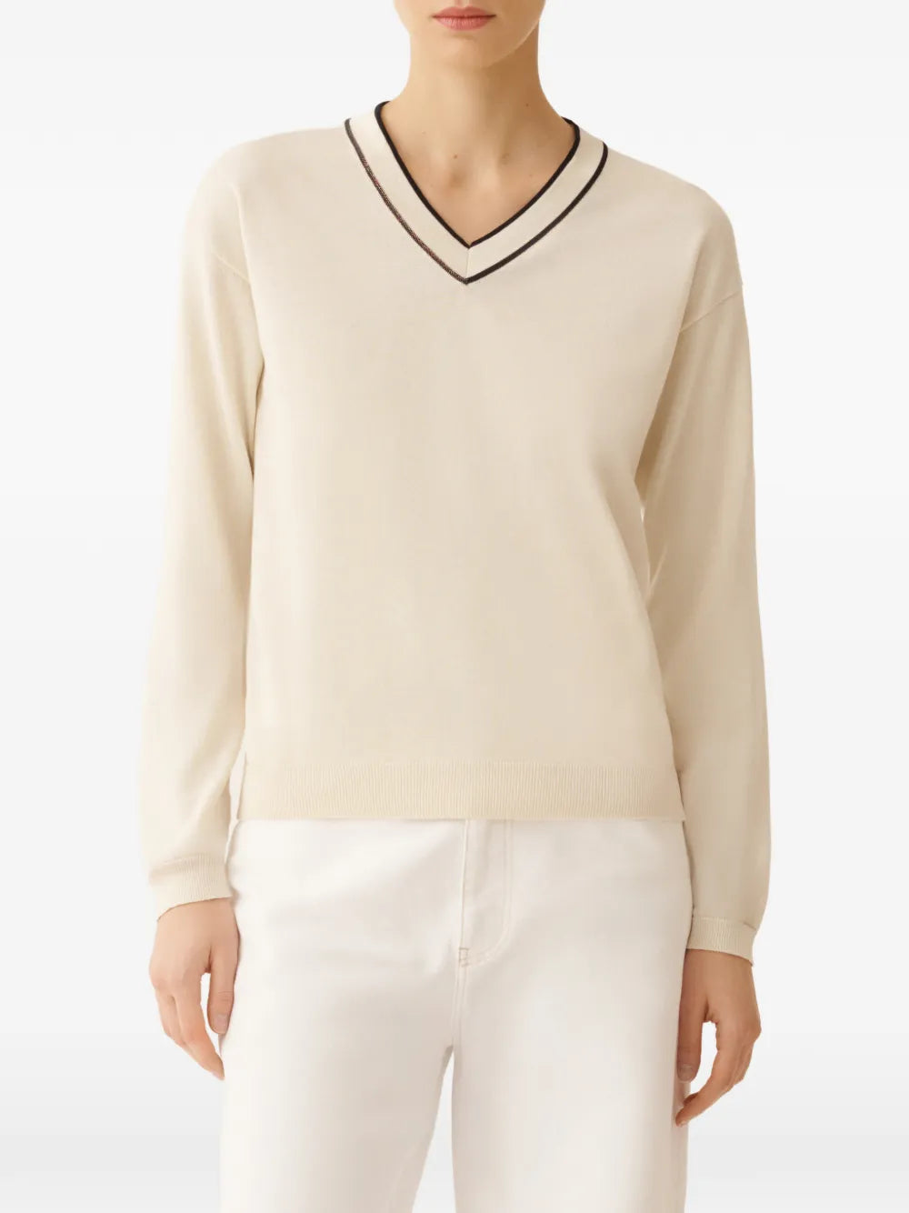 V-neck long-sleeve sweater-FABIANA FILIPPI-Verso