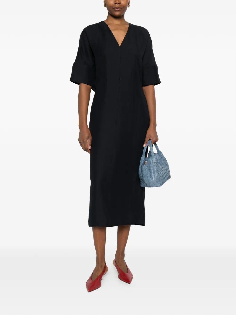 V-neck midi flared dress-FABIANA FILIPPI-Verso