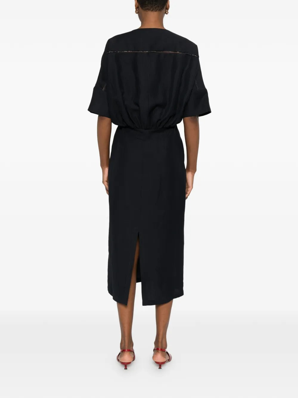 V-neck midi flared dress-FABIANA FILIPPI-Verso