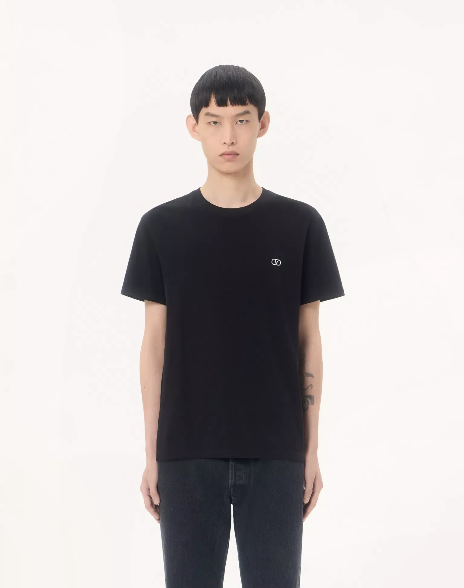 Valentino cotton t-shirt with vlogo embroidery-VALENTINO-Verso