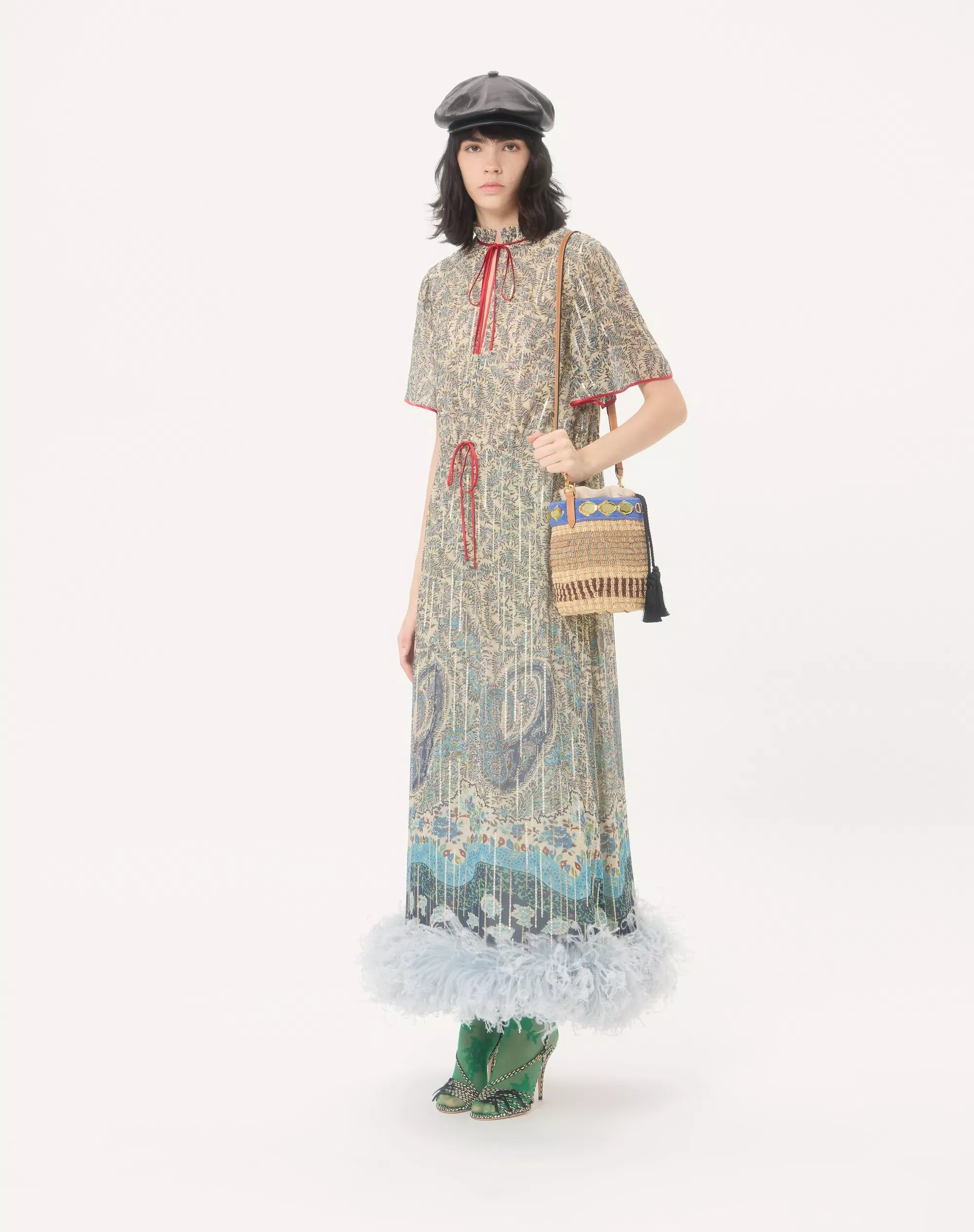 Valentino garavani small raffia embroidered bucket bag-VALENTINO-Verso