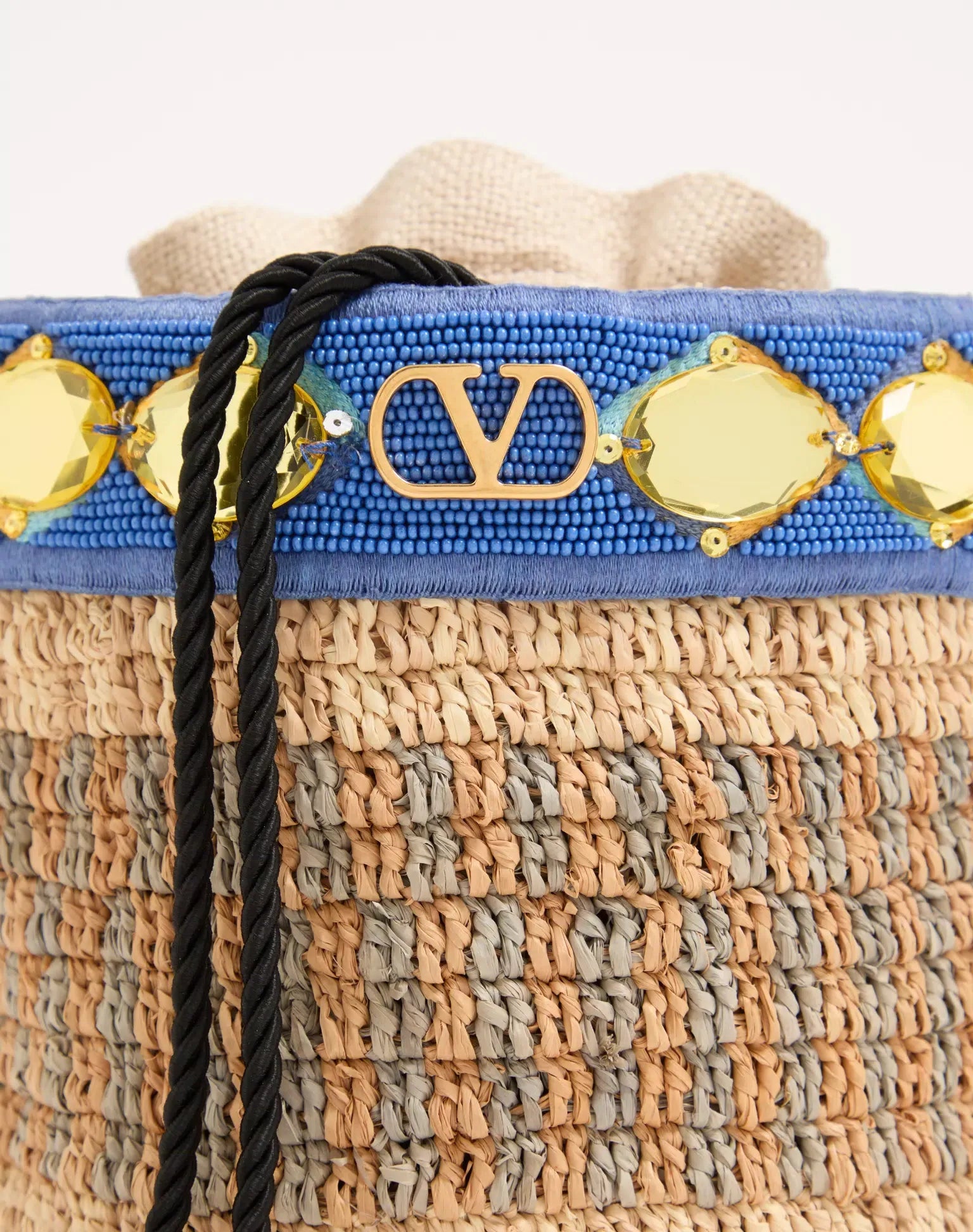 Valentino garavani small raffia embroidered bucket bag-VALENTINO-Verso