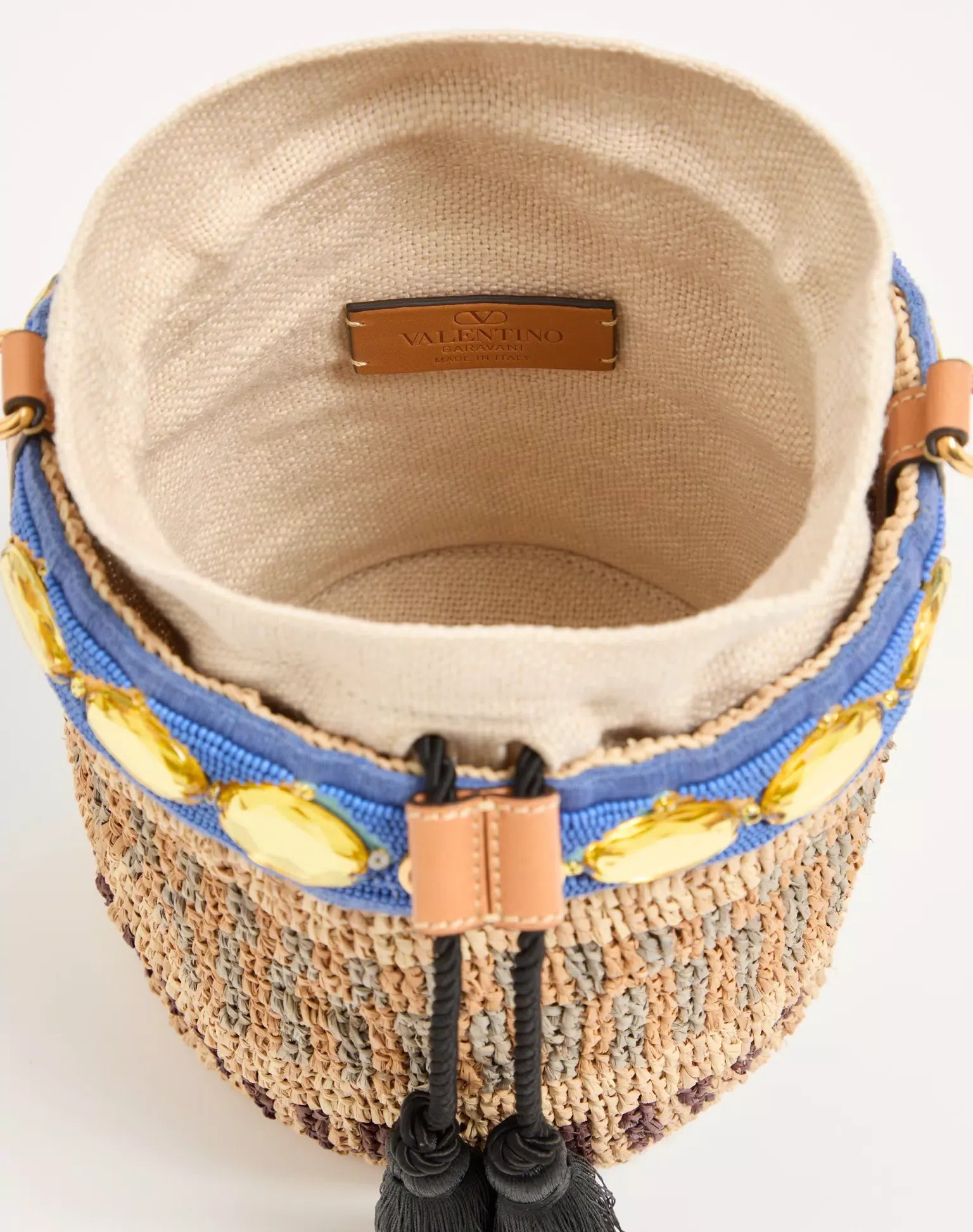 Valentino garavani small raffia embroidered bucket bag-VALENTINO-Verso