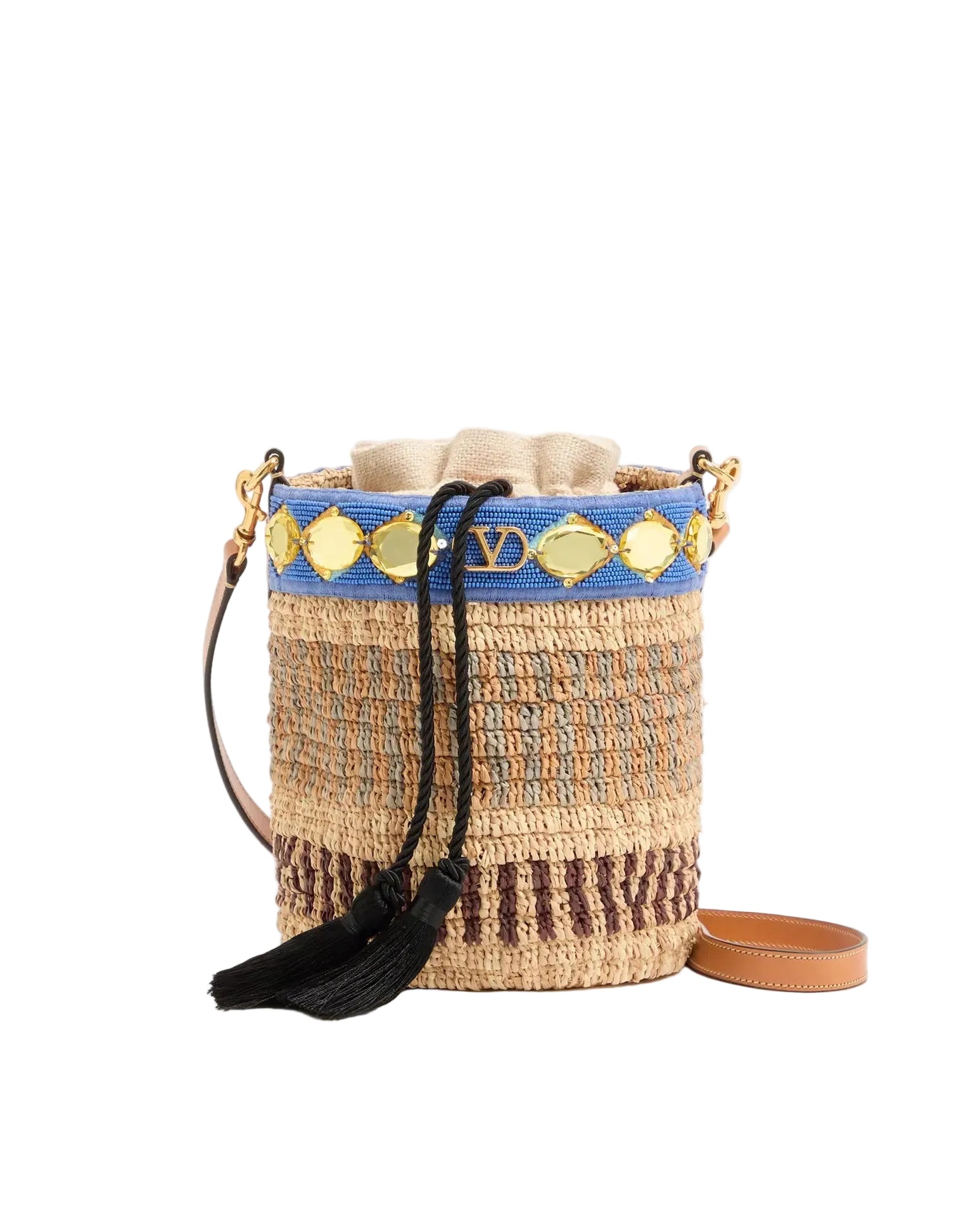 Valentino garavani small raffia embroidered bucket bag-VALENTINO-305082-TU-Verso