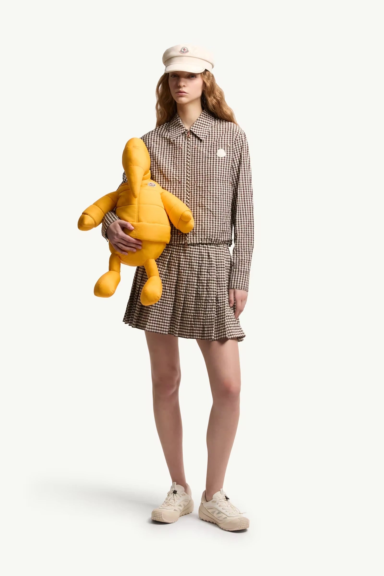 Vichy Cotton Blend Pleated Mini Skirt-MONCLER-Verso