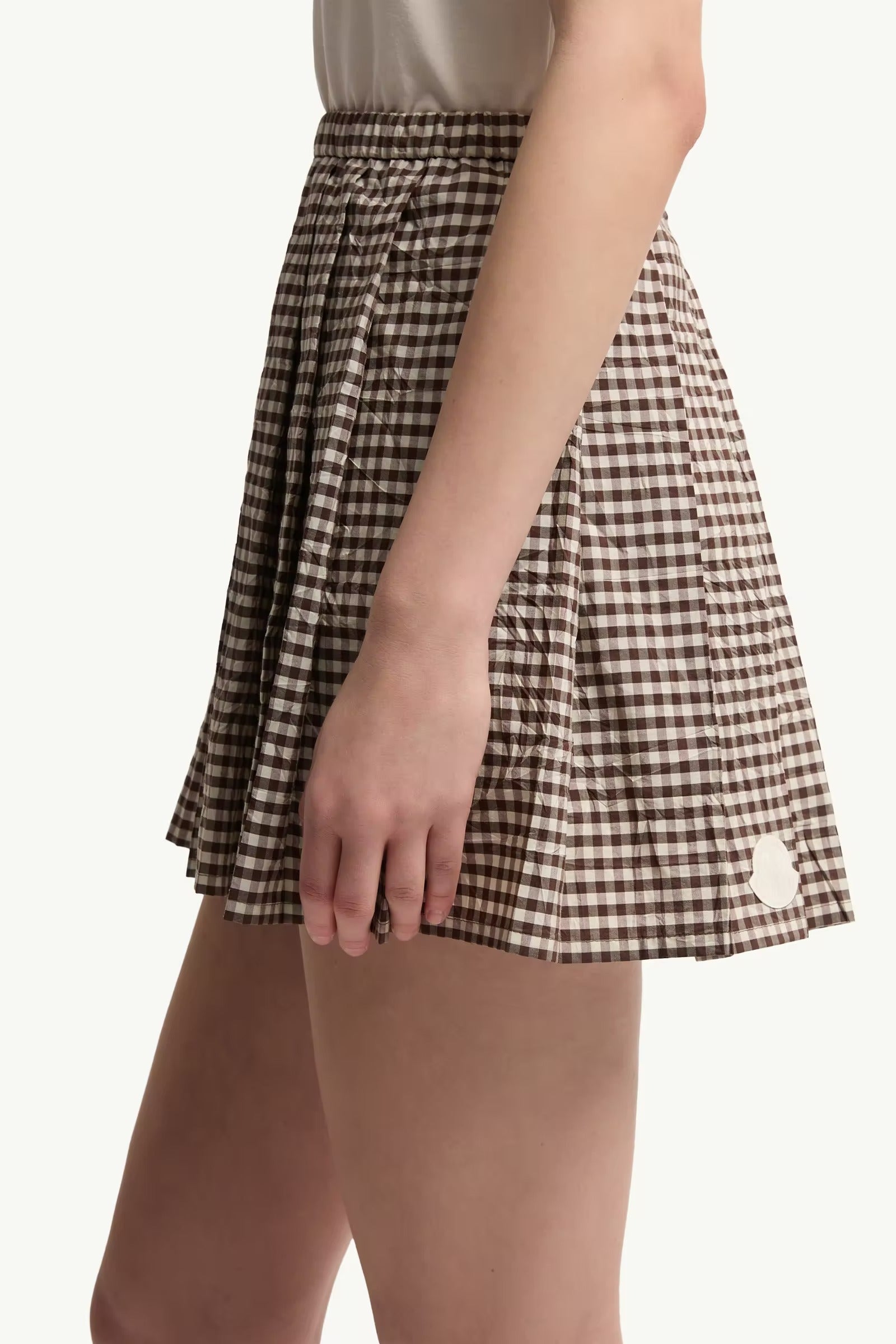 Vichy Cotton Blend Pleated Mini Skirt-MONCLER-Verso