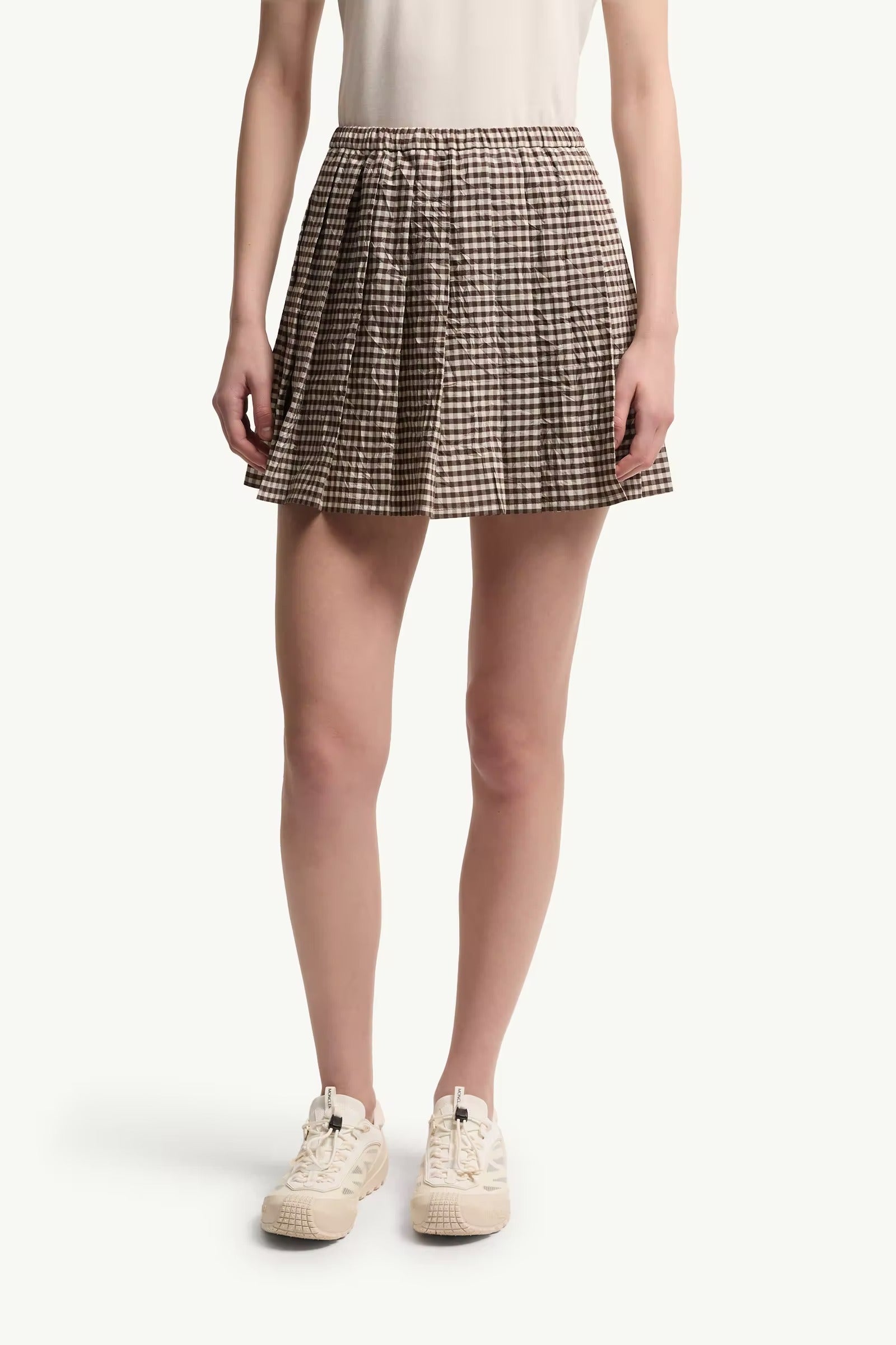 Vichy Cotton Blend Pleated Mini Skirt-MONCLER-Verso