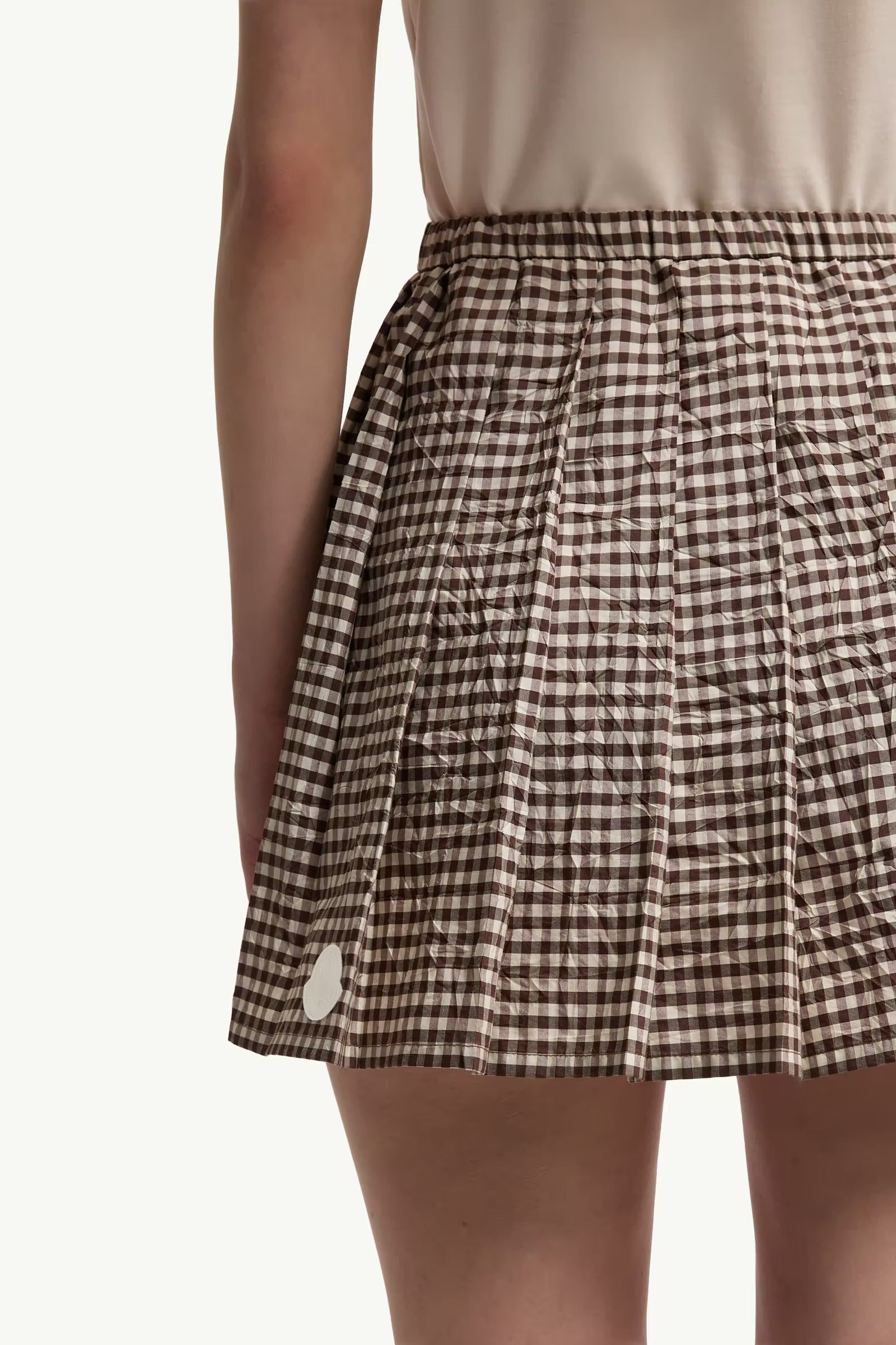 Vichy Cotton Blend Pleated Mini Skirt-MONCLER-Verso