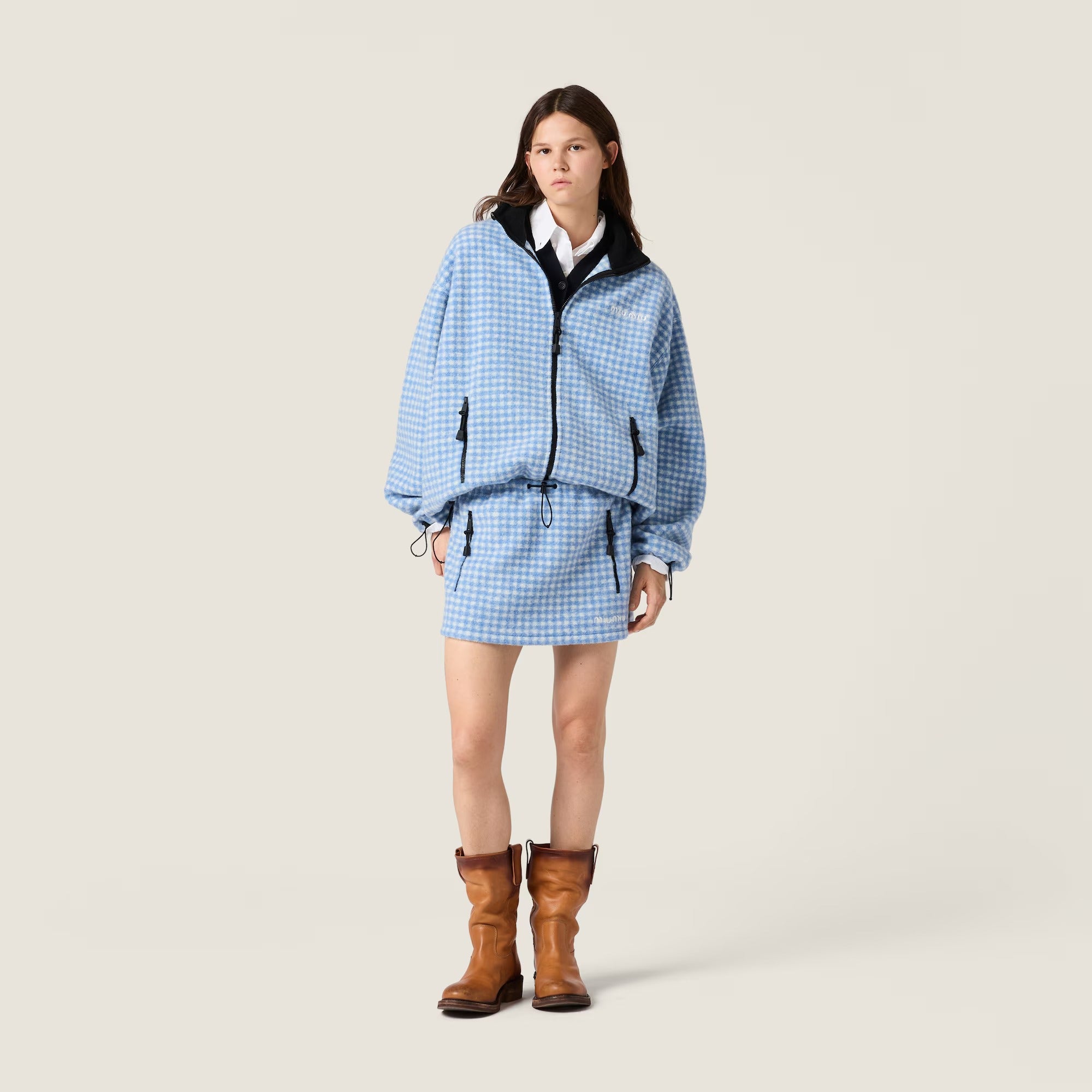 H*A様 MIU MINIコットンブルゾン Vichy Fleece Miniskirt