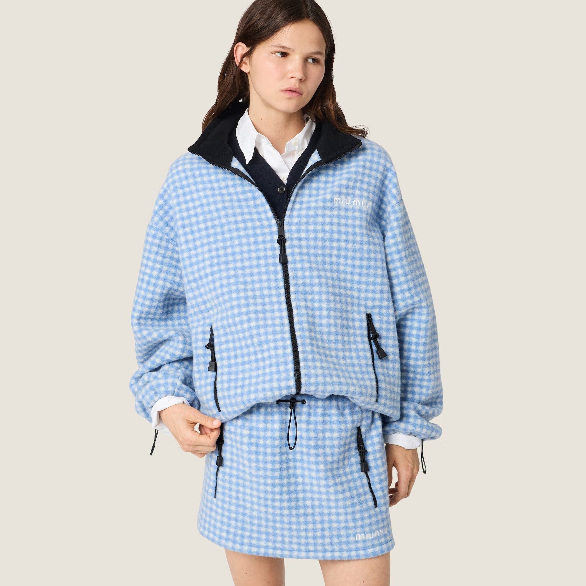 Vichy Fleece Miniskirt-MIU MIU-Verso