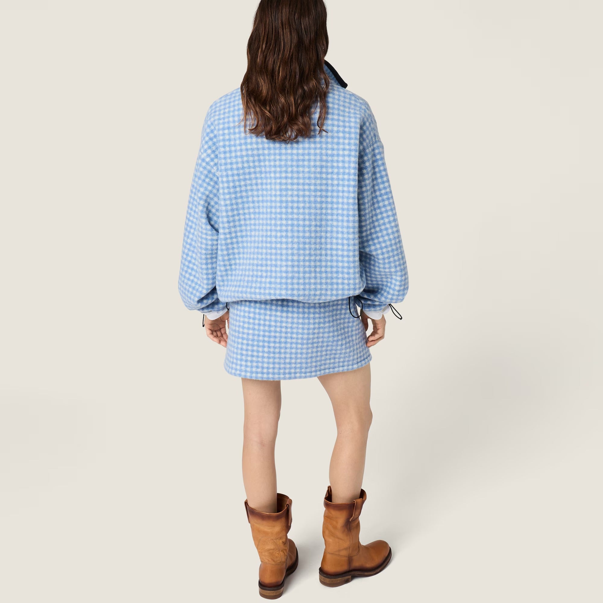 Vichy Fleece Miniskirt-MIU MIU-Verso