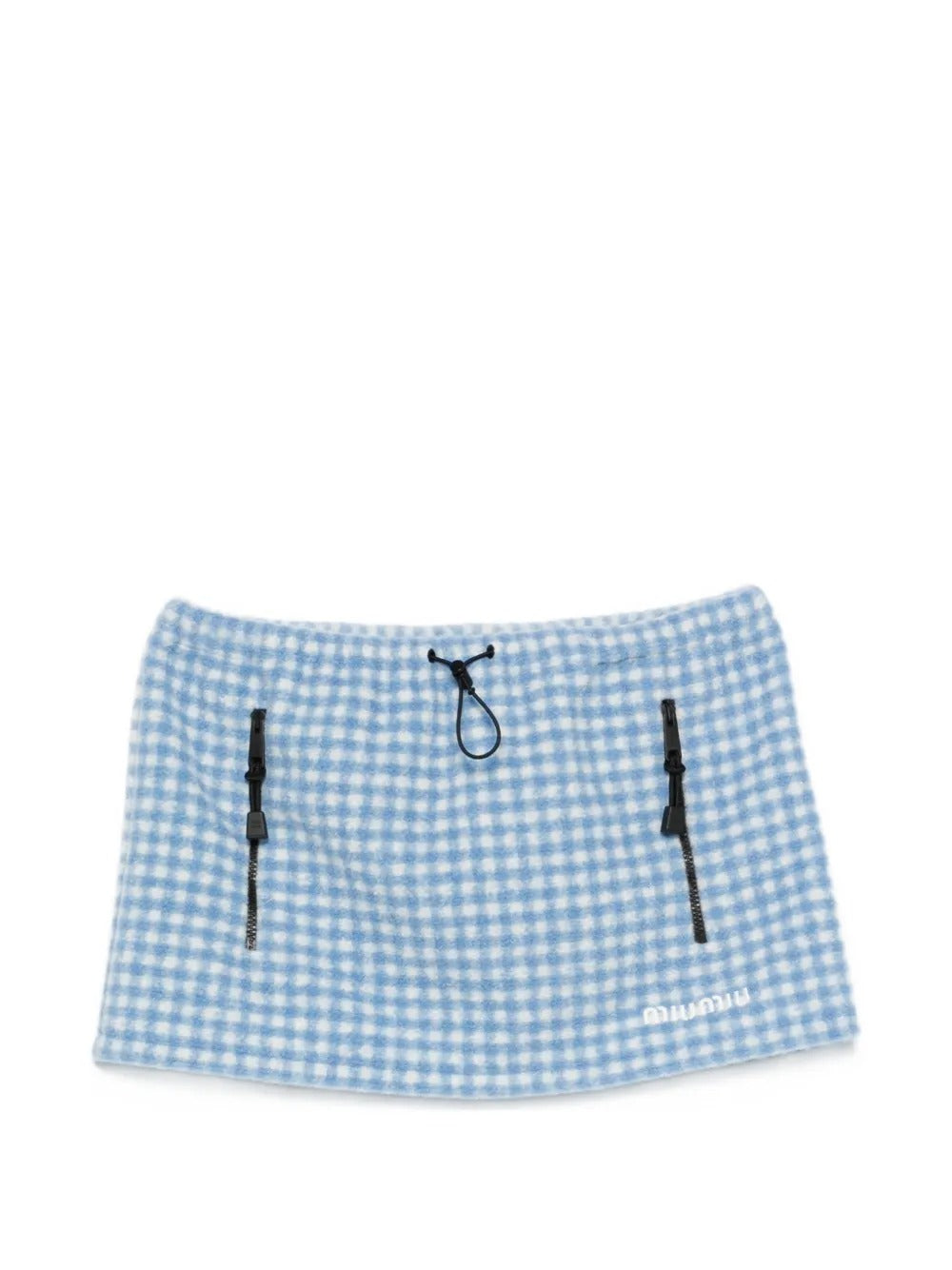 Vichy gingham drawstring-waist fleece mini skirt-MIU MIU-Verso