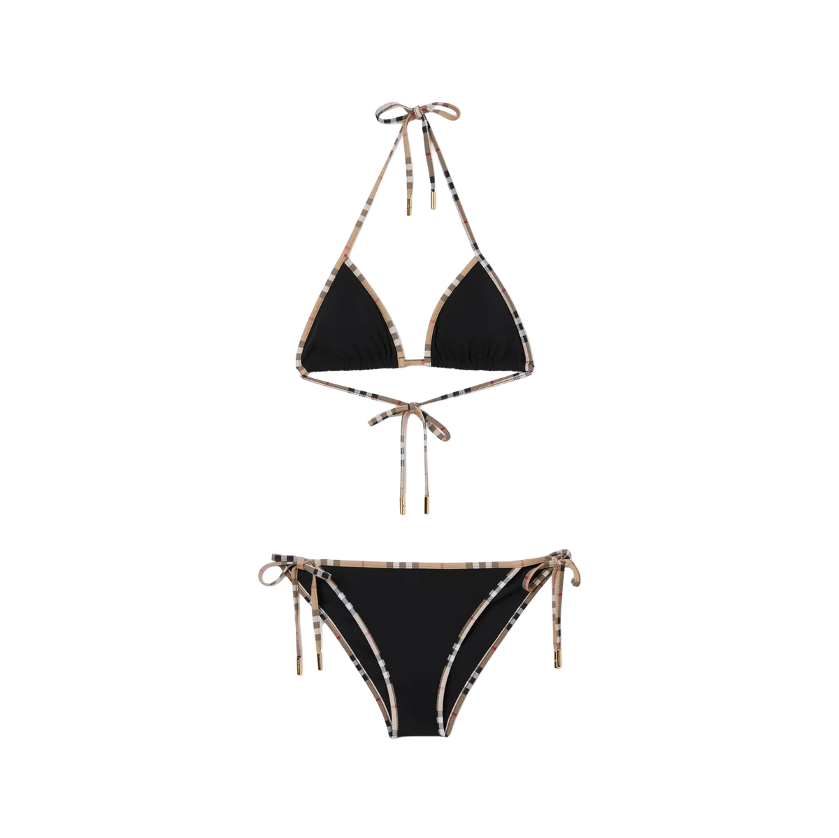 Vintage Check-Trim Triangle Bikini