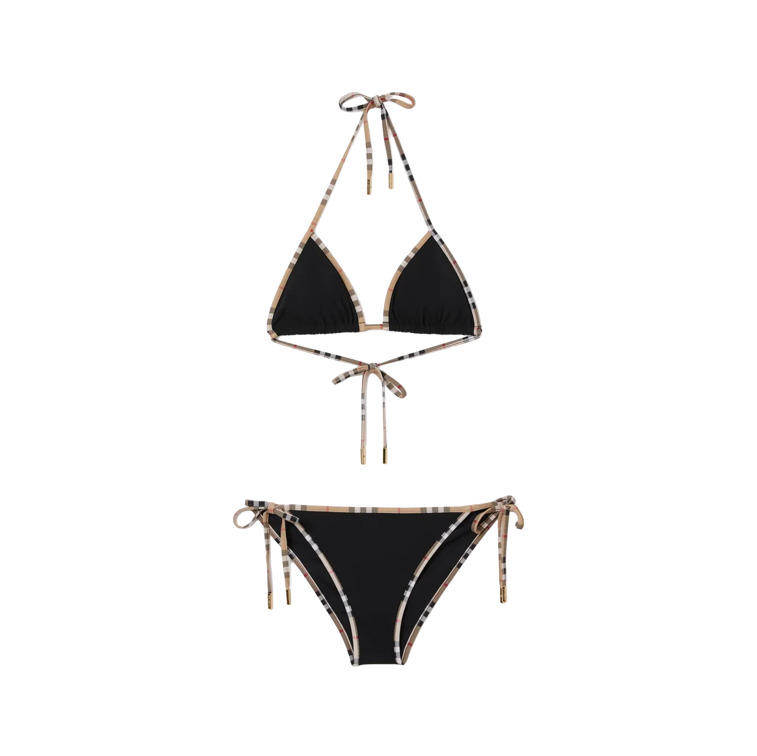 Vintage Check-Trim Triangle Bikini