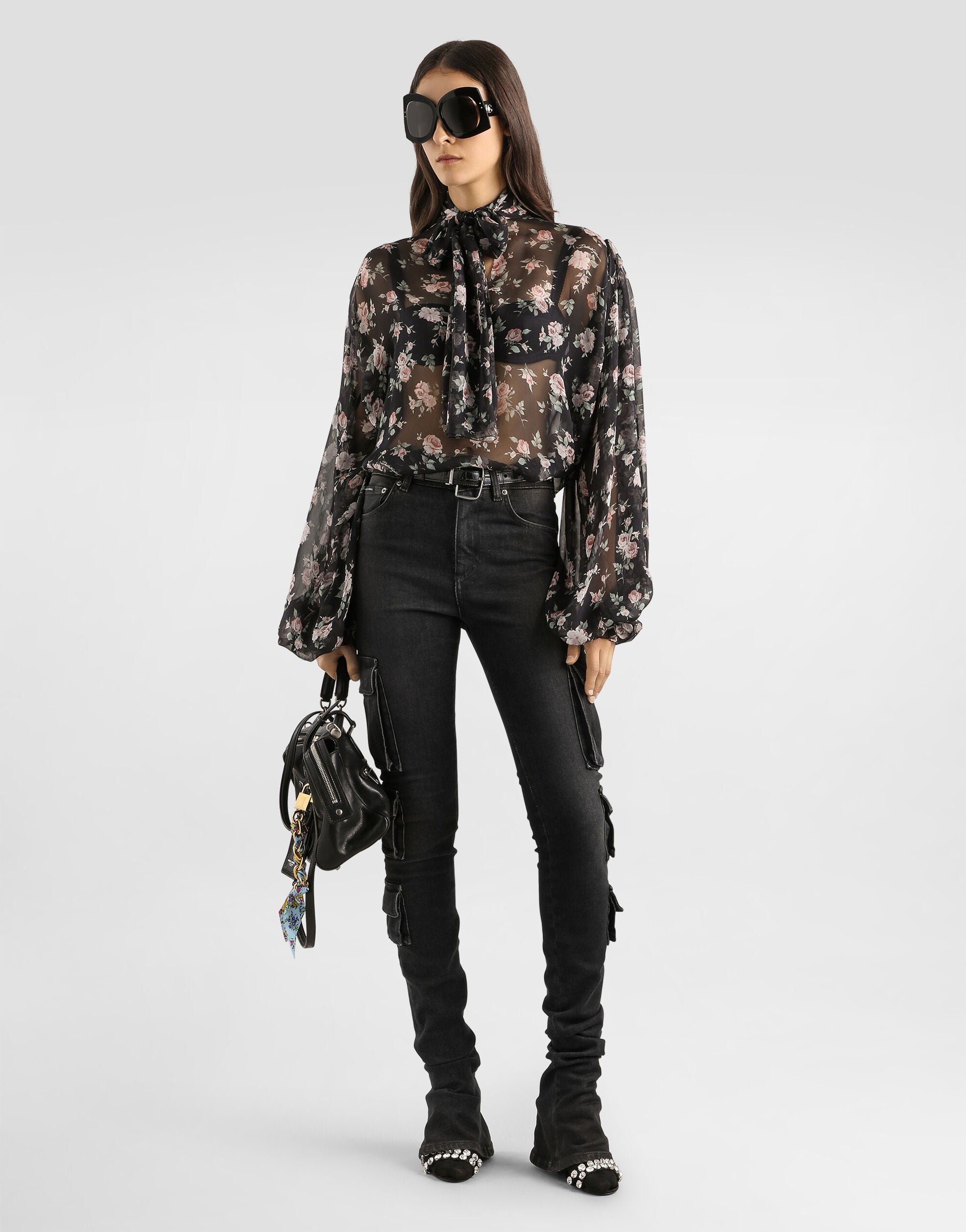 Vintage Rose-print Chiffon Top-DOLCE&GABBANA-Verso