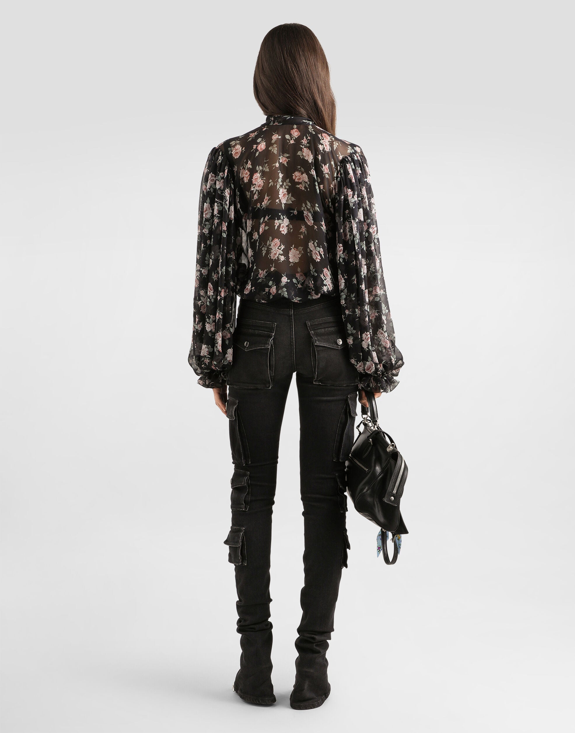 Vintage Rose-print Chiffon Top-DOLCE&GABBANA-Verso