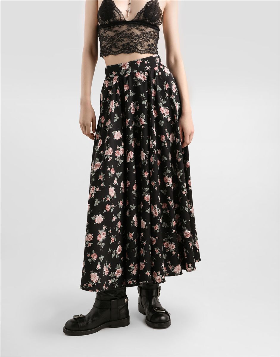 Vintage roses-print charmeuse circle skirt-DOLCE&GABBANA-Verso