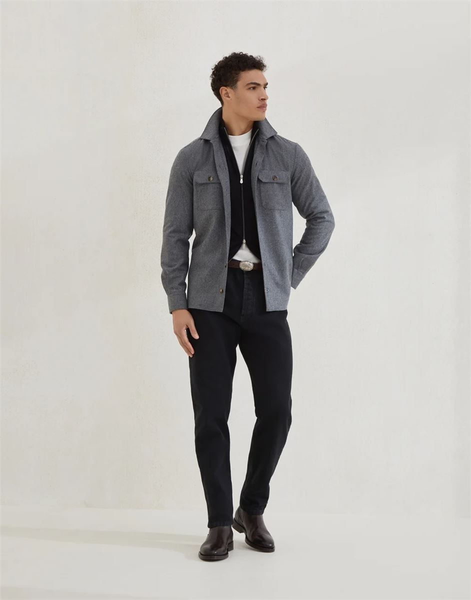 virgin wool flannel overshirt with chest pockets-BRUNELLO CUCINELLI-Verso