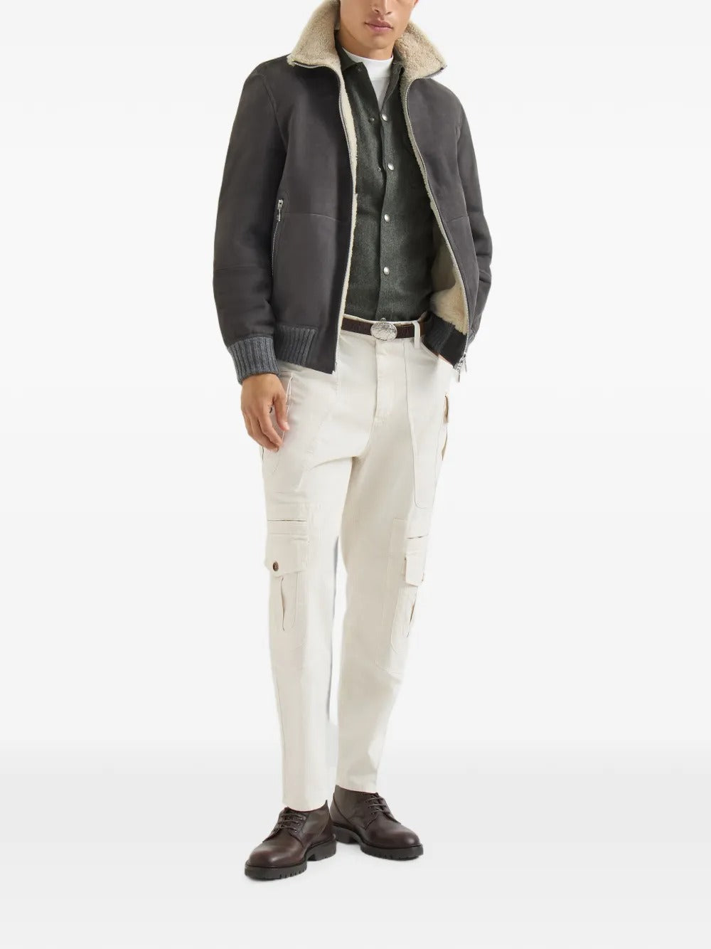 Virgin wool flannel overshirt with spread collar and chest pockets-BRUNELLO CUCINELLI-Verso