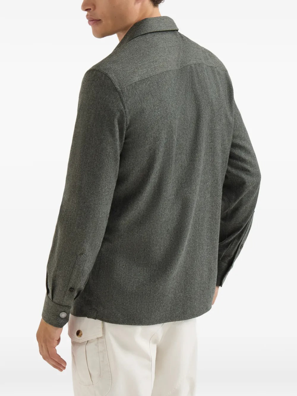 Virgin wool flannel overshirt with spread collar and chest pockets-BRUNELLO CUCINELLI-Verso
