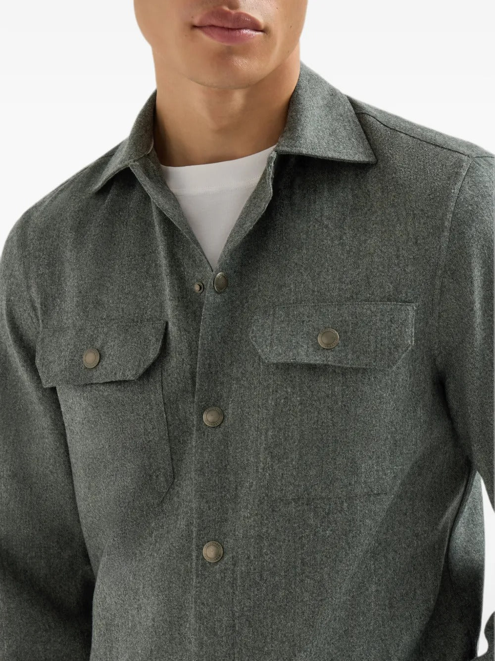 Virgin wool flannel overshirt with spread collar and chest pockets-BRUNELLO CUCINELLI-Verso