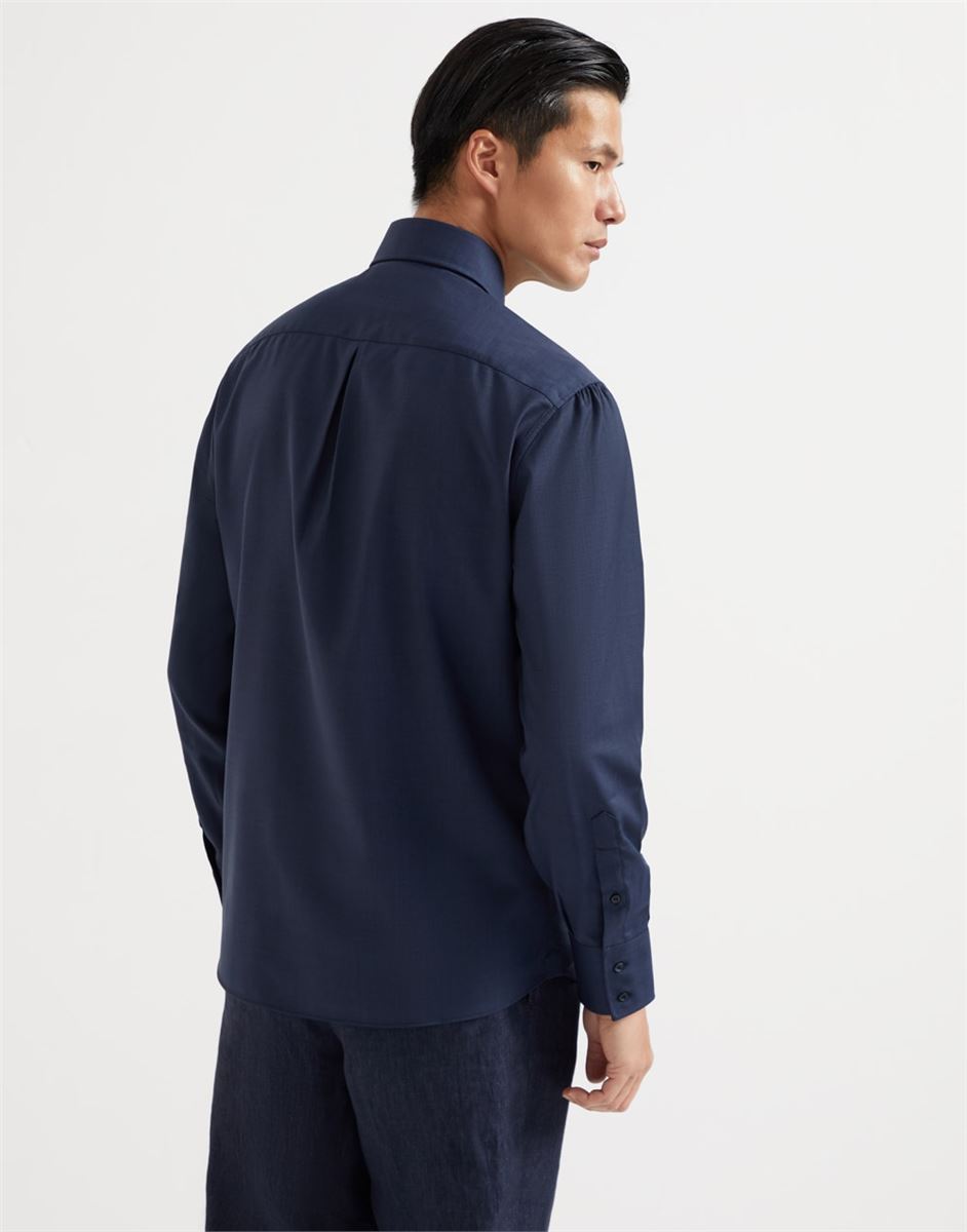 VIRGIN WOOL POPLIN BASIC FIT SHIRT WITH SPREAD COLLAR - BRUNELLO CUCINELLI - Verso